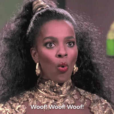 Surprised Woman Saying Woof Woof Woof GIF