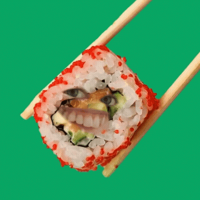 Sushi Roll Face Held By Chopsticks GIF