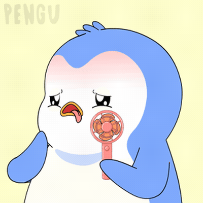 Sweating Penguin Holding Fan In Mouth GIF
