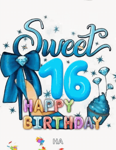 Sweet 16 Birthday Card With Blue Balloons GIF
