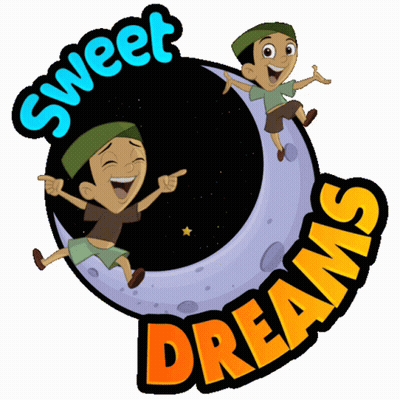 Sweet Dreams Logo With Two Boys On Crescent Moon GIF