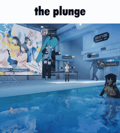 Swimming Pool With The Plunge Sign GIF