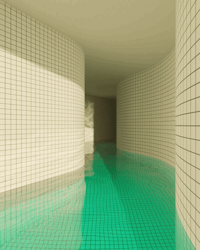 Swimming Pool With White Tiled Wall And Green Tiled Floor GIF