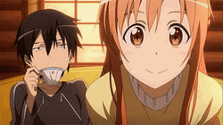 Sword Art Online Drinking Kirito Asuna GIF