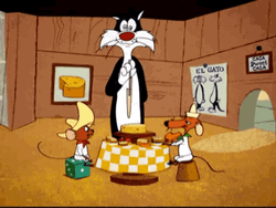 Sylvester Serving Speedy Gonzales GIF