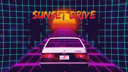 Synthwave Sunset Drive Tropical Tree GIF
