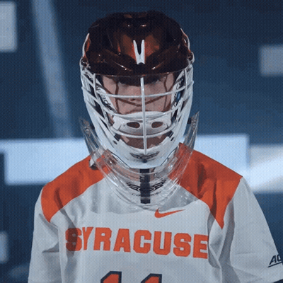 Syracuse Lacrosse Player Wearing Helmet And Jersey GIF