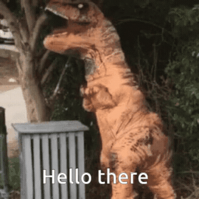 T-Rex Costume Saying Hello There GIF