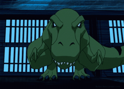 T-Rex Looking At Camera On Blue Background GIF