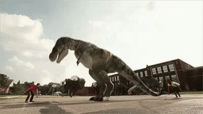 T-Rex Playing Basketball With Kids At School GIF