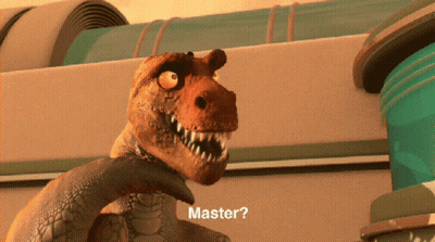 T-Rex Saying Master In Front Of Green Pipe GIF