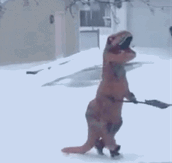 T-Rex Shoveling Snow GIF