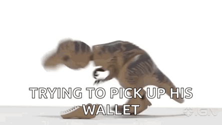 T-Rex Trying To Pick Up His Wallet GIF