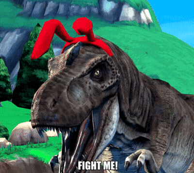 T-Rex With Red Bow Says Fight Me