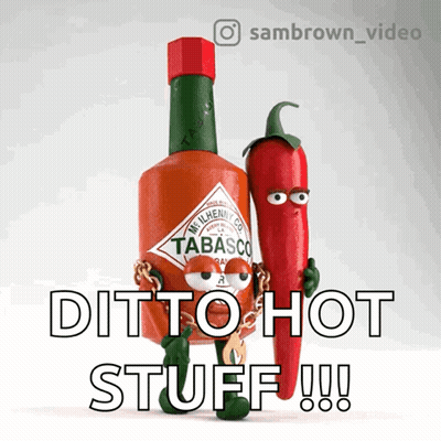 Tabasco Bottle And Red Pepper With Ditto Hot Stuff GIF