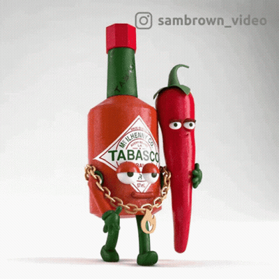 Tabasco Bottle Chained To Pepper GIF