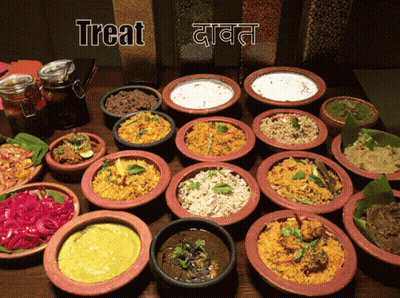 Table Full Of Bowls Of Food Saying Treat GIF