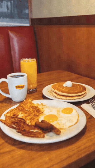 Table Of Pancakes Eggs And Coffee GIF
