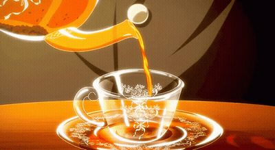 Table With Plates Of Food, Cup Of Tea, And Spoon GIF
