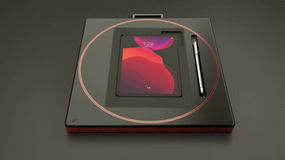 Tablet On Black Tray With Pencil GIF