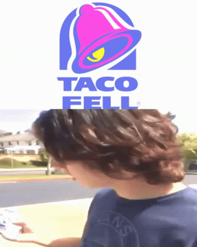 Taco Bell Logo Above Young Man's Head GIF