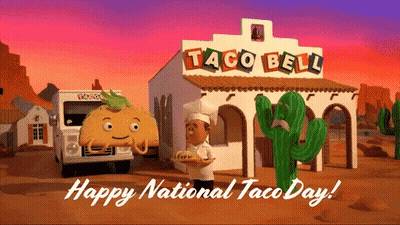 Taco Bell Restaurant With Happy National Taco Day Greeting GIF