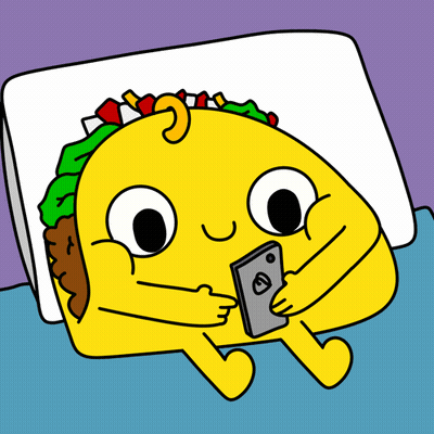 Taco Laying On Bed With Cell Phone GIF