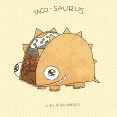 Taco Saurus Cartoon Drawing By Lisa Vertuoches GIF