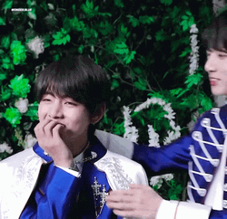 Taekook Giggling While Kissing Cheek GIF