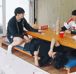 Taekook Relaxing On A Chair GIF