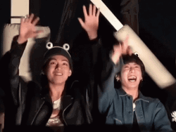 Taekook Screaming And Raising Arms GIF