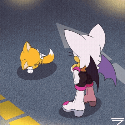 Tails And Rouge Standing Next To Each Other On Street GIF