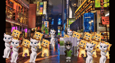 Talking Angela Cats Dancing In City GIF