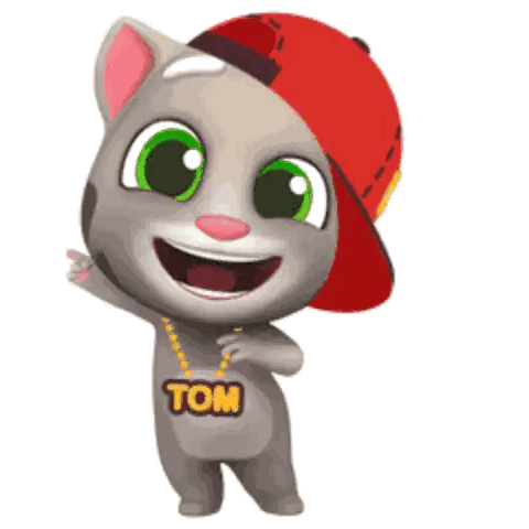 Talking Tom Wearing A Red Hat And A Necklace With The Word Tom On It Sticker