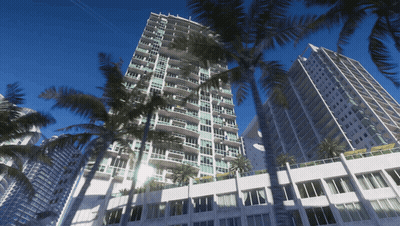 Tall Building With Windows And Palm Trees GIF