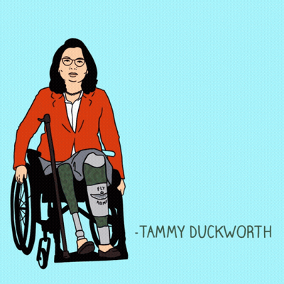 Tammy Duckworth Cartoon In Wheelchair With Quote GIF