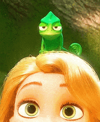 Tangled Pascal Above The Head Of Rapunzel GIF