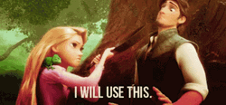 Tangled Rapunzel Threatens Flynn Rider GIF