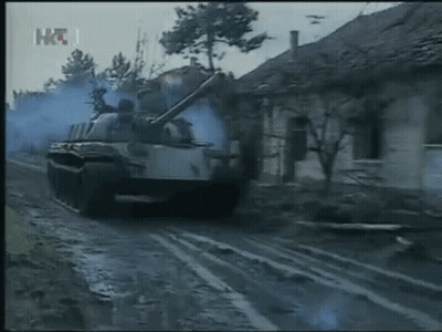 Tank Driving Muddy Road Smoke GIF