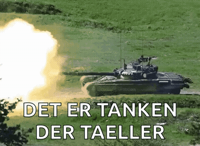Tank Firing Rocket With Danish Text GIF