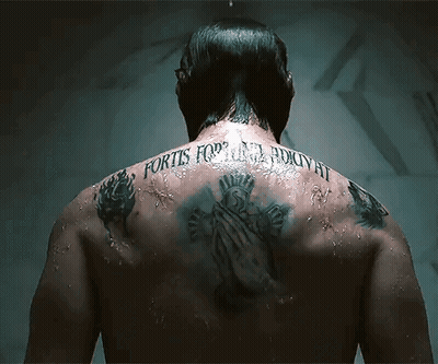 Tattooed Man Showering GIF