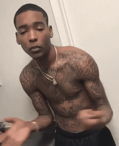 Tattooed Shirtless Man In Bathroom Mirror GIF