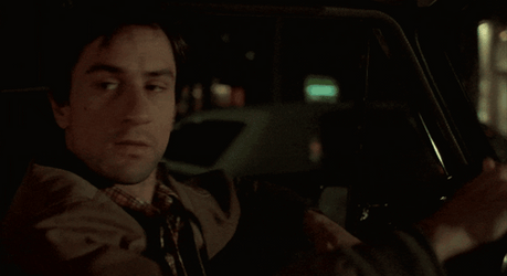 Taxi Driver Travis Bickle Looking Behind While Driving GIF