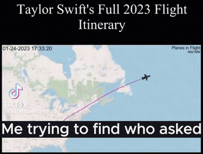 Taylor Swift 2023 Flight Itinerary GIF