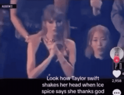 Taylor Swift Shaking Head Ice Spice Thanks God GIF