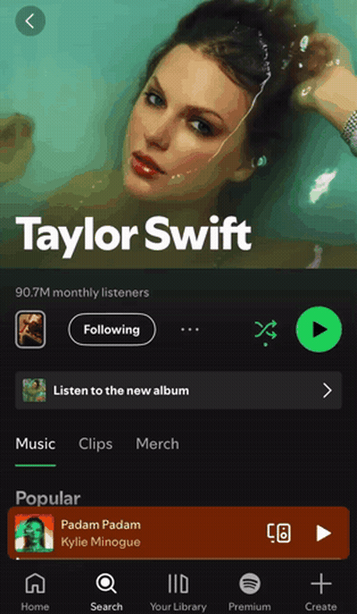 Taylor Swift Spotify Profile Screenshot GIF