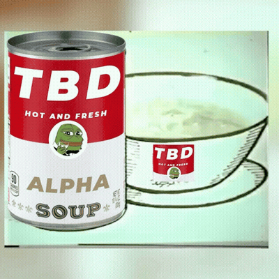 TBD Hot And Fresh Alpha Soup Can Next To Cup Of Soup GIF