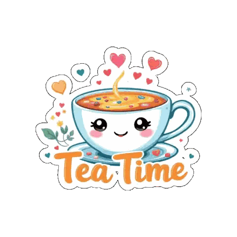 Tea Time Sticker With Cup Sticker