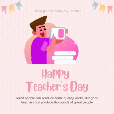Teacher's Day Card Man Holding Tablet GIF