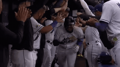 Teammates Congratulate Baseball Player After Home Run GIF